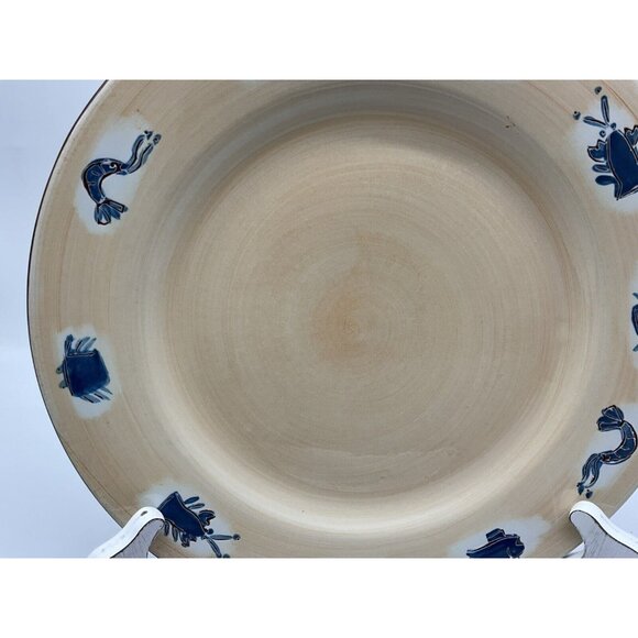 Pottery Barn Seafood Dinner Plate 12" Blue Seafood  Around With a Tan Background - Picture 9 of 14
